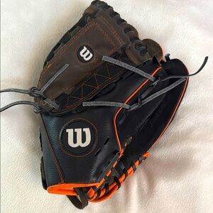 Wilson Black and Brown Baseball 11.5 Leather Ball Glove with Orange Highlights